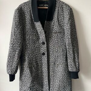 Escada Black and Gray Tweed Coat with Velvet Accents